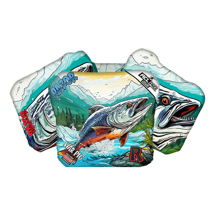 Decorative Cornhole bags with colorful design on a white background