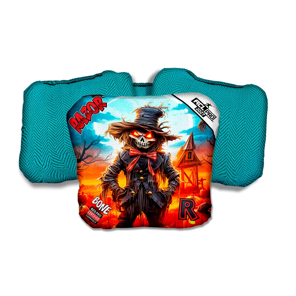 Bone PRO Scarecrow 1 Teal Back Cornhole Bags