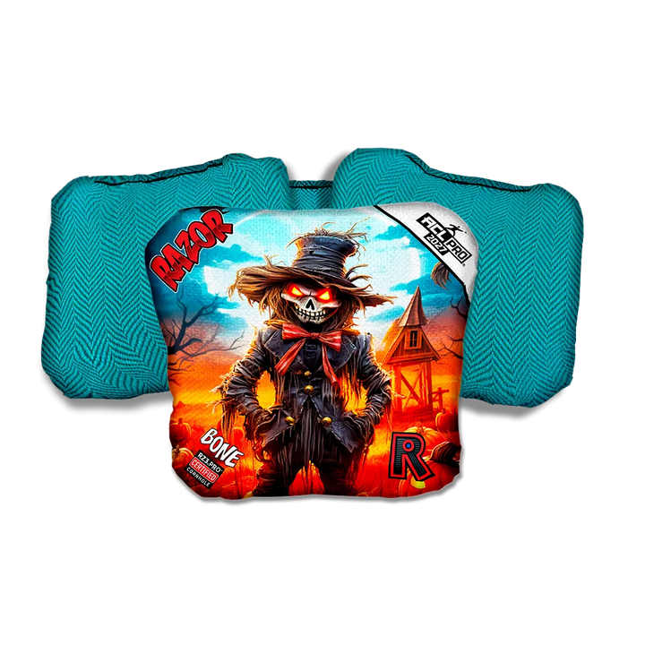 Bone PRO Scarecrow 1 Teal Back Cornhole Bags