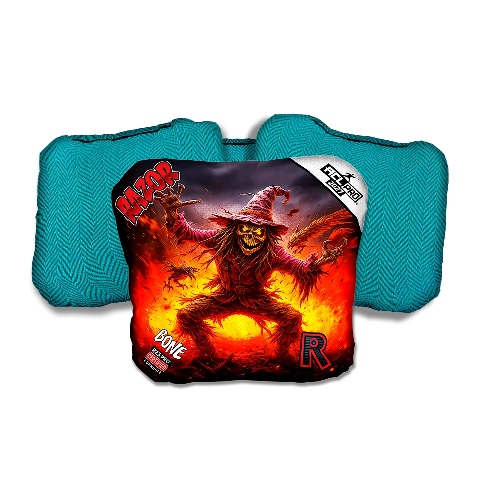 Bone PRO Scarecrow 2 Teal Back Cornhole Bags