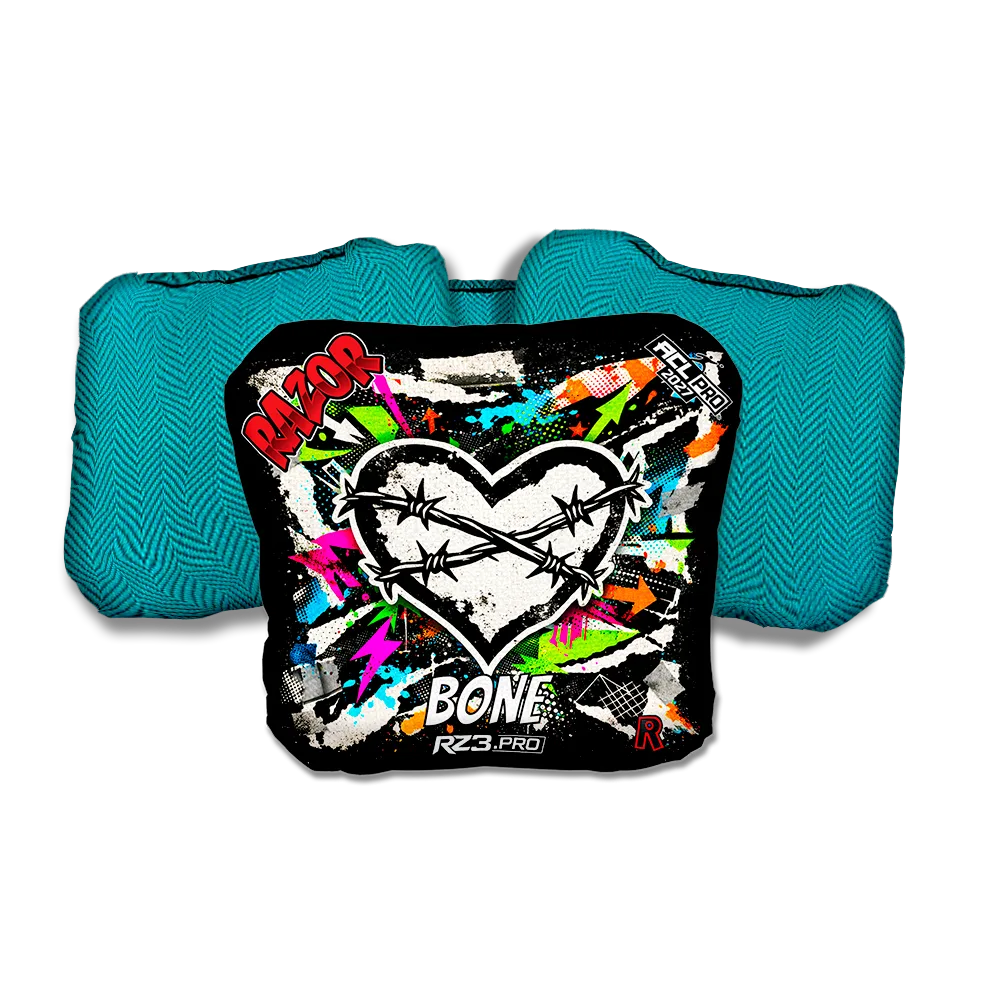 Bone PRO Scarred RT Teal Back Cornhole Bags