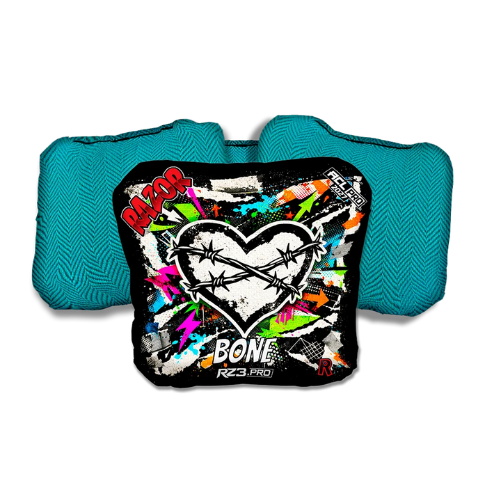 Bone PRO Scarred RT Teal Back Cornhole Bags