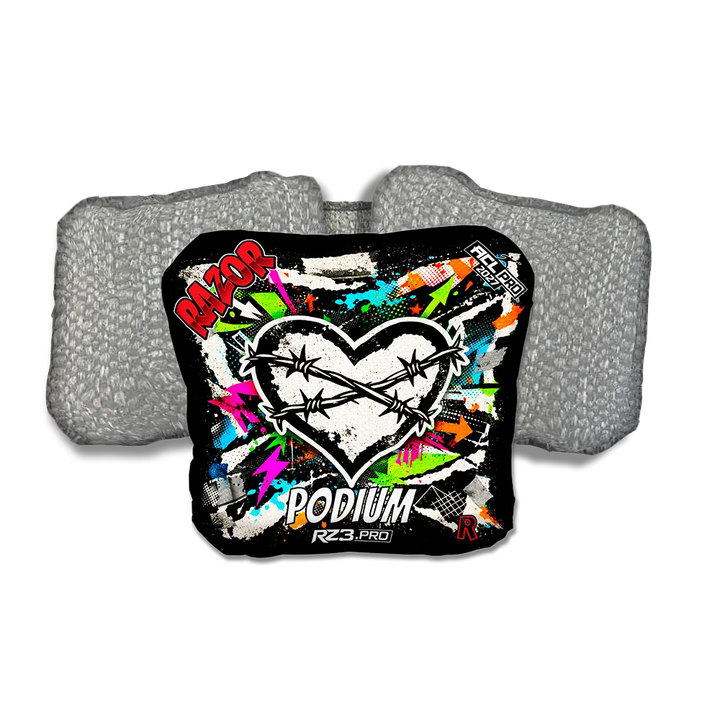 Podium PRO Scarred RT Silver Back Cornhole Bags