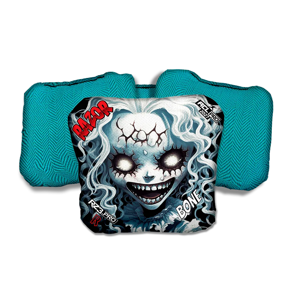 Bone PRO Scary Girl Teal Back Cornhole Bags