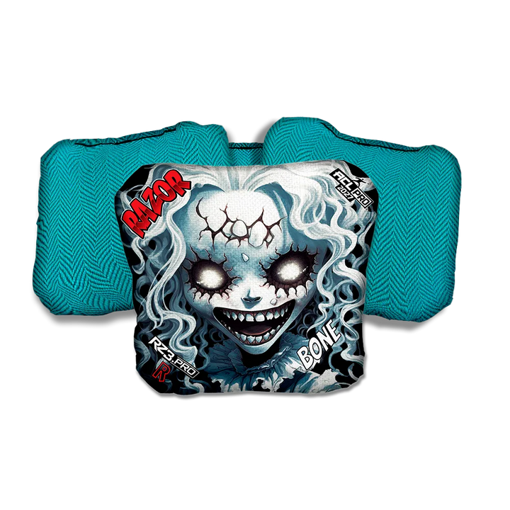 Bone PRO Scary Girl Teal Back Cornhole Bags