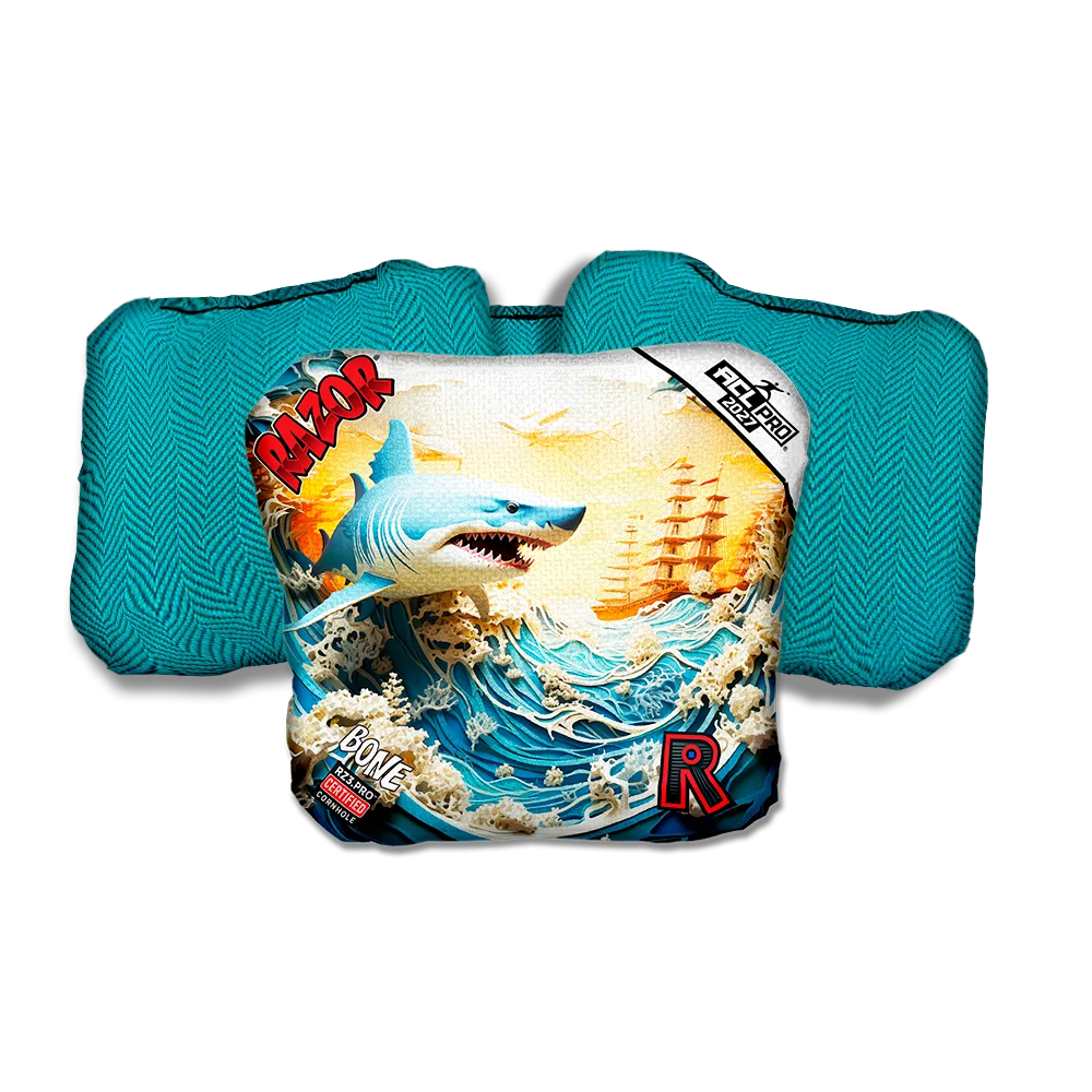 Bone PRO Shark 3 D Teal Back Cornhole Bags