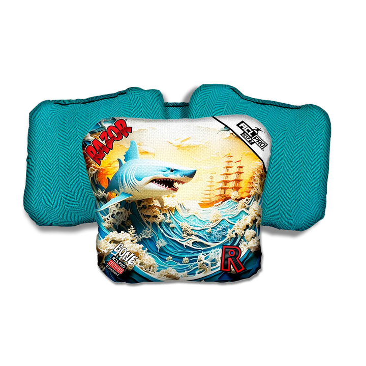 Bone PRO Shark 3 D Teal Back Cornhole Bags