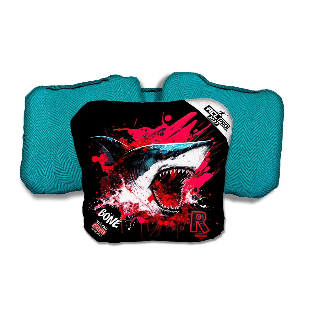 Bone PRO Shark Black Series Teal Back Cornhole Bags
