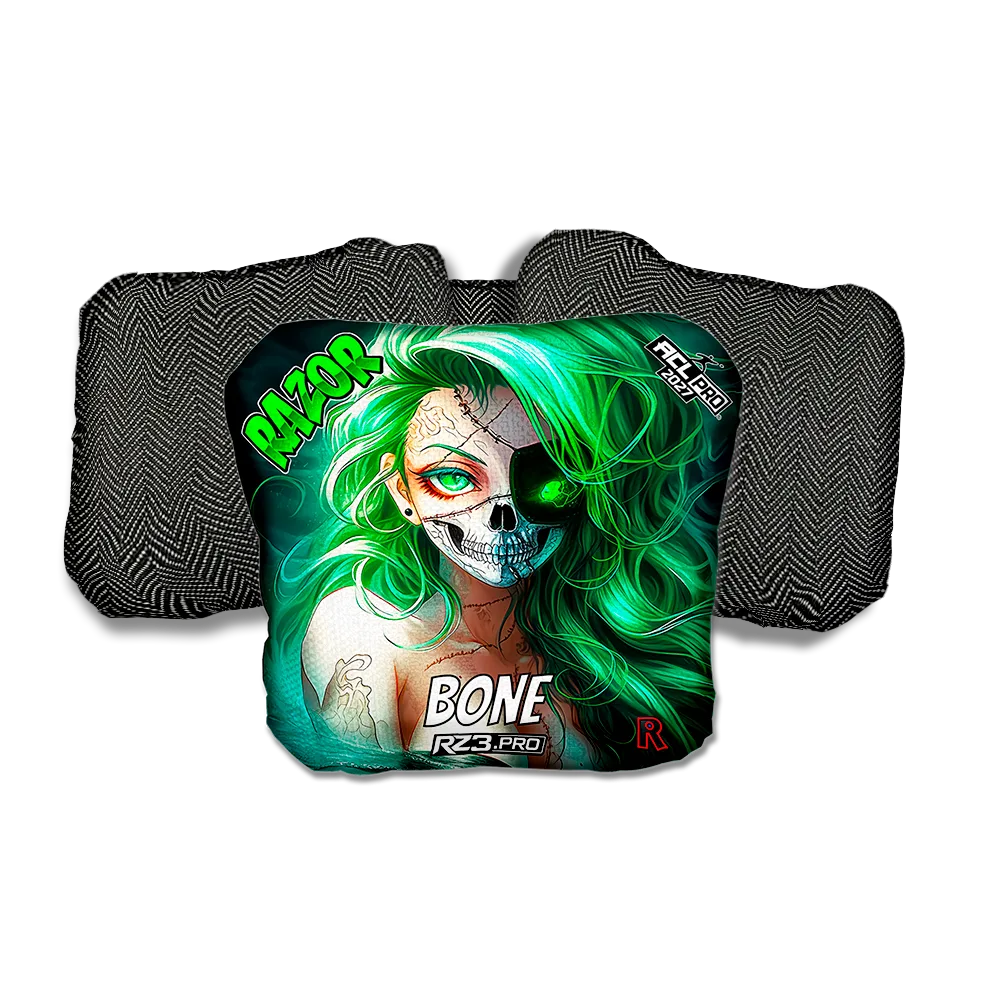 Bone PRO Skeleton Face Black Back Cornhole Bags