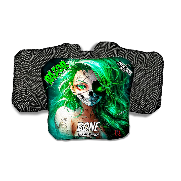 Bone PRO Skeleton Face Black Back Cornhole Bags