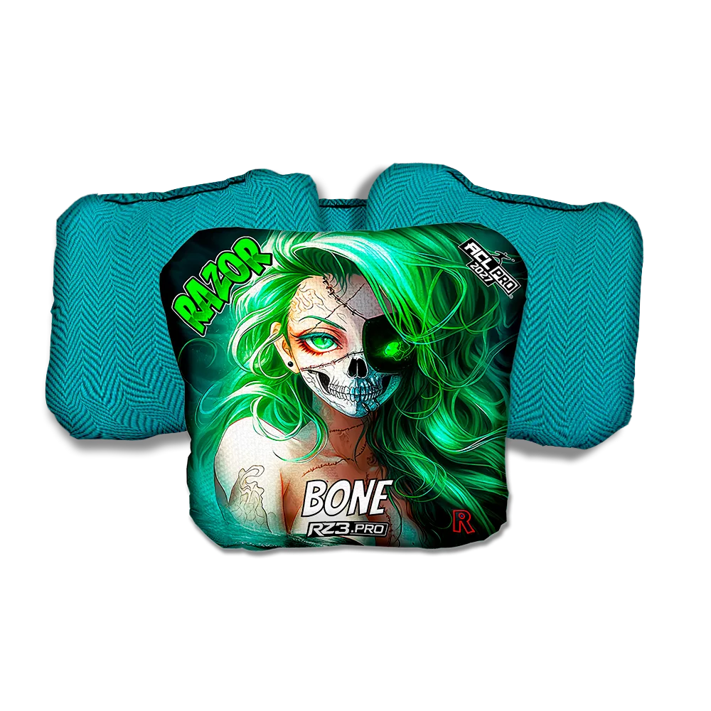 Bone PRO Skeleton Face Teal Back Cornhole Bags