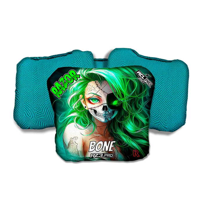Bone PRO Skeleton Face Teal Back Cornhole Bags