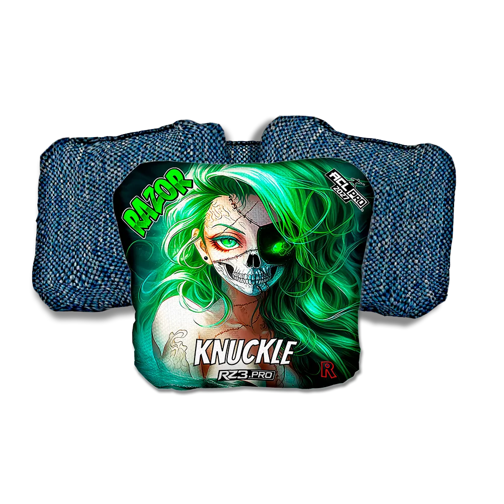 Knuckle PRO Skeleton Face Blue Back Cornhole Bags