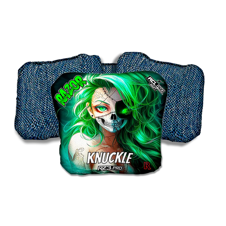 Knuckle PRO Skeleton Face Blue Back Cornhole Bags