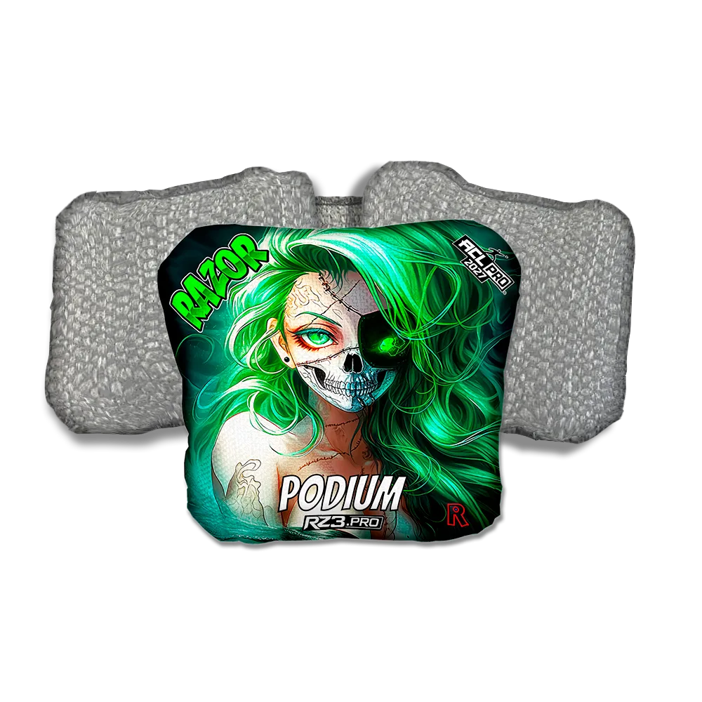 Podium PRO Skeleton Face Silver Back Cornhole Bags
