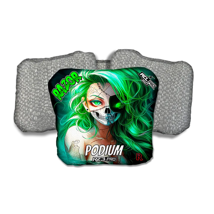 Podium PRO Skeleton Face Silver Back Cornhole Bags