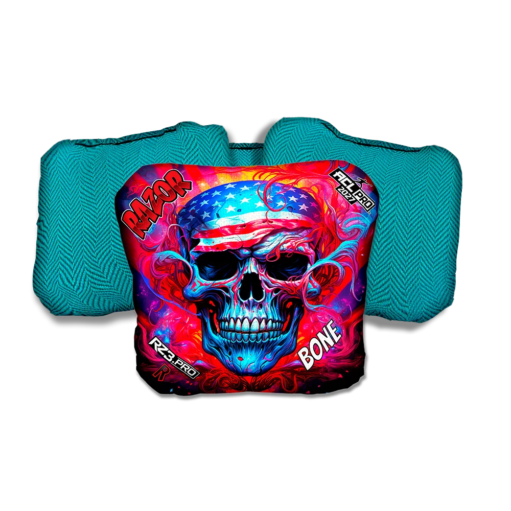 Bone PRO Skull Merica Teal Back Cornhole Bags