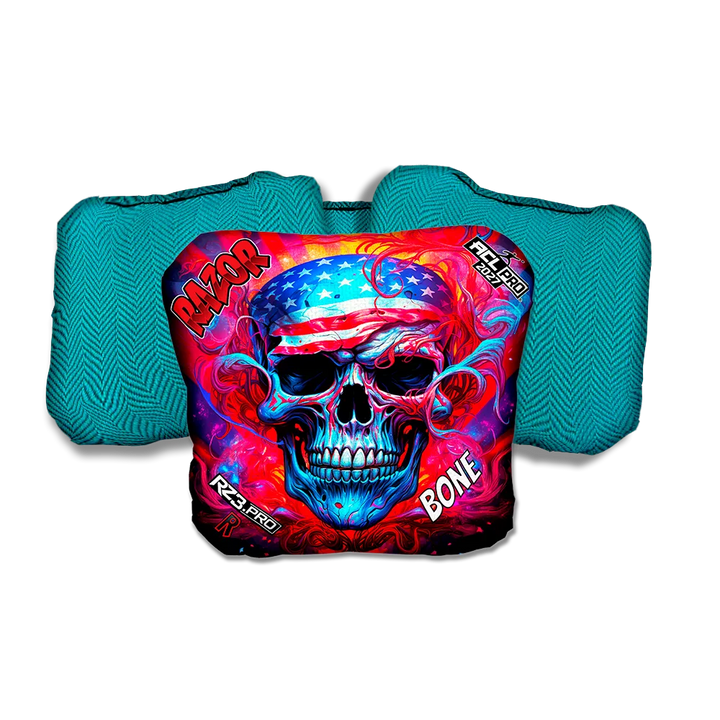 Bone PRO Skull Merica Teal Back Cornhole Bags