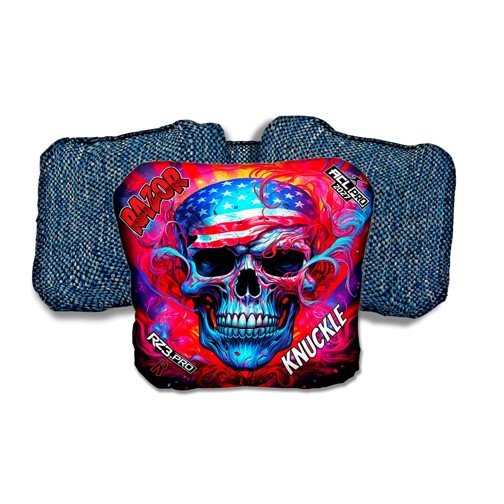Knuckle PRO Skull Merica Blue Back Cornhole Bags