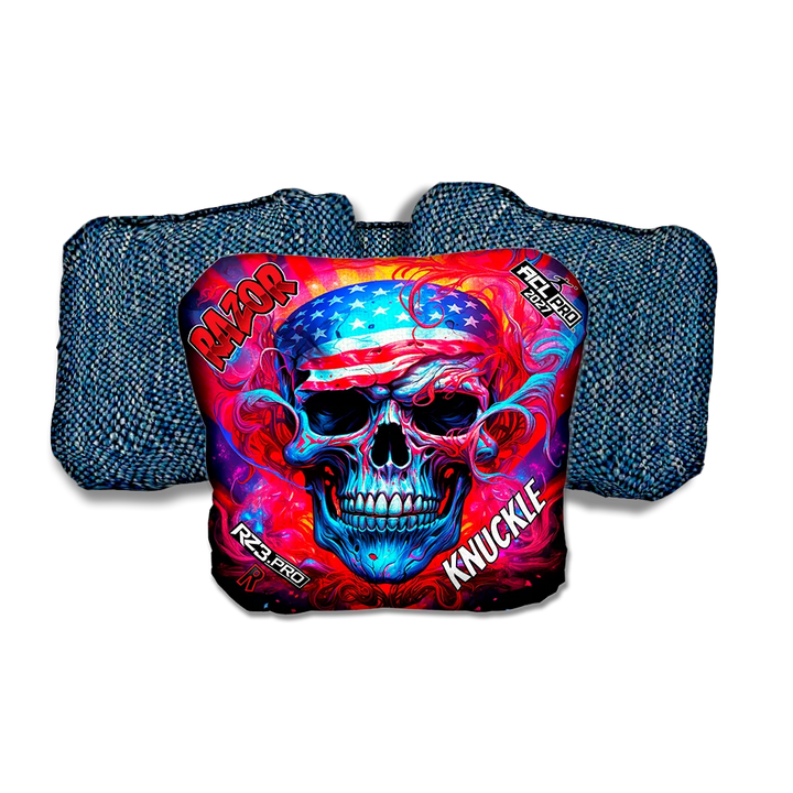 Knuckle PRO Skull Merica Blue Back Cornhole Bags