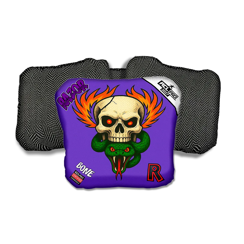 Bone PRO Skull Fire Black Back Cornhole Bags
