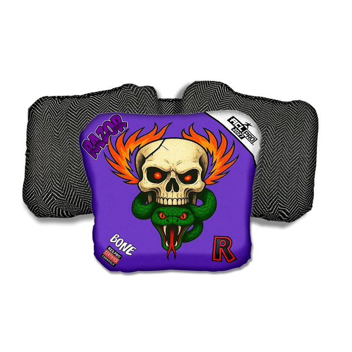 Bone PRO Skull Fire Black Back Cornhole Bags