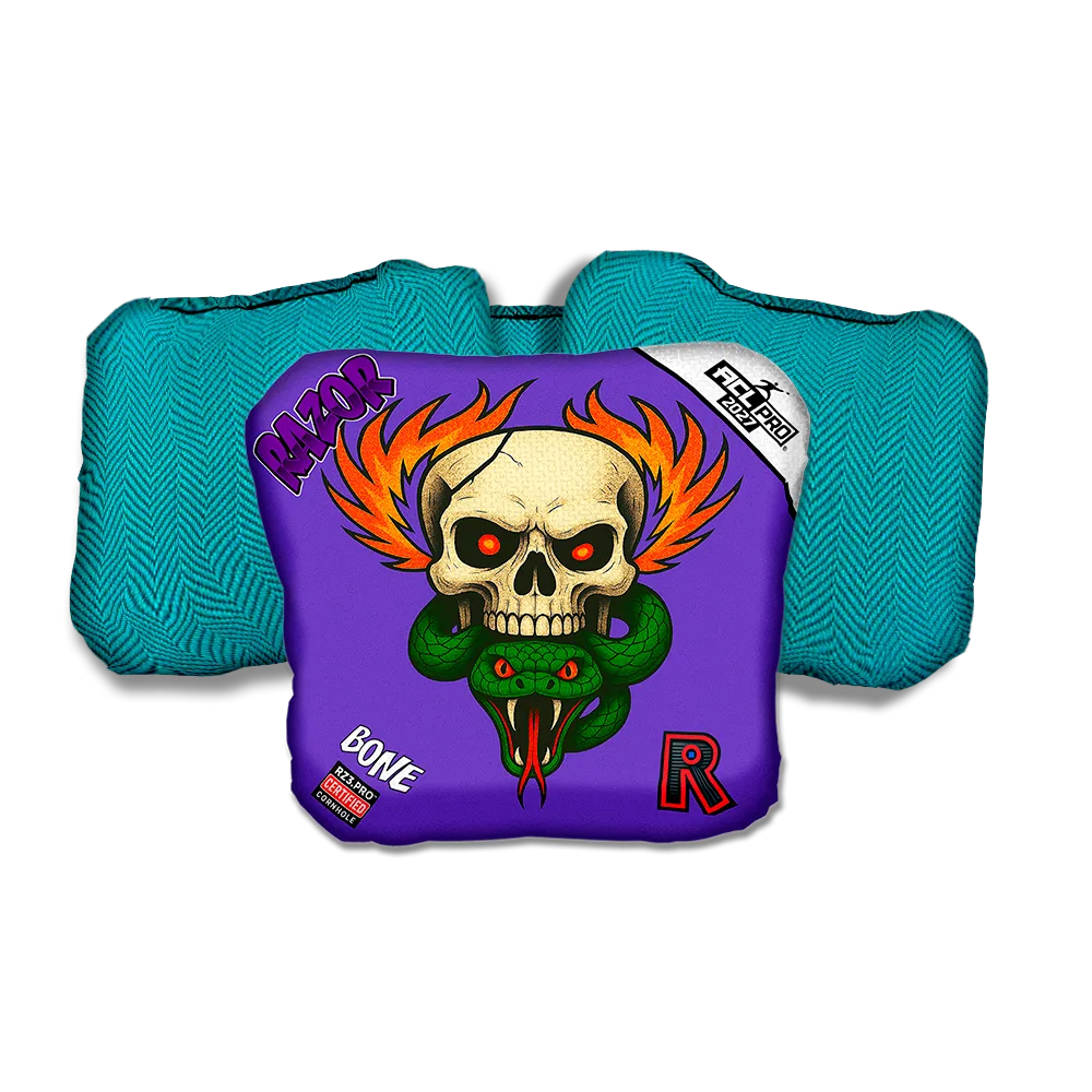 Bone PRO Skull Fire Teal Back Cornhole Bags