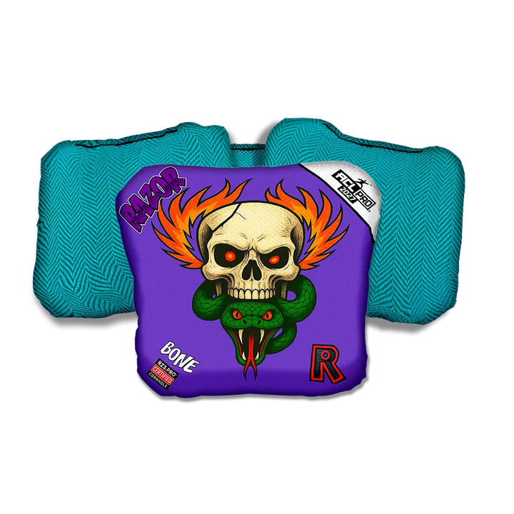 Bone PRO Skull Fire Teal Back Cornhole Bags