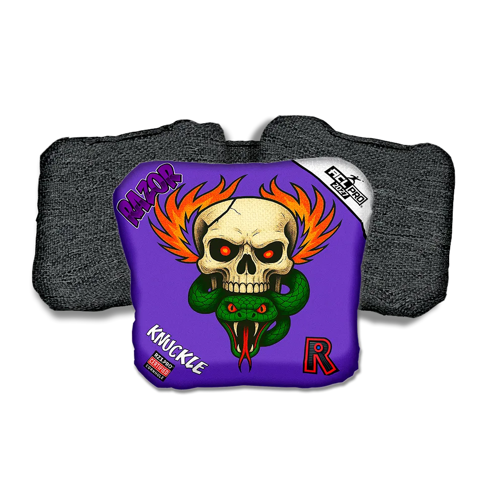 Knuckle PRO Skull Fire Black Back Cornhole Bags
