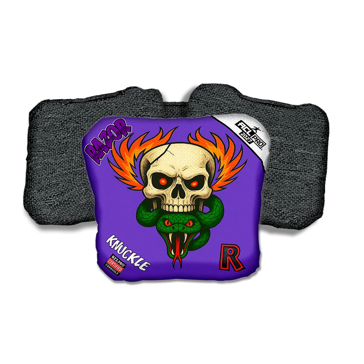 Knuckle PRO Skull Fire Black Back Cornhole Bags
