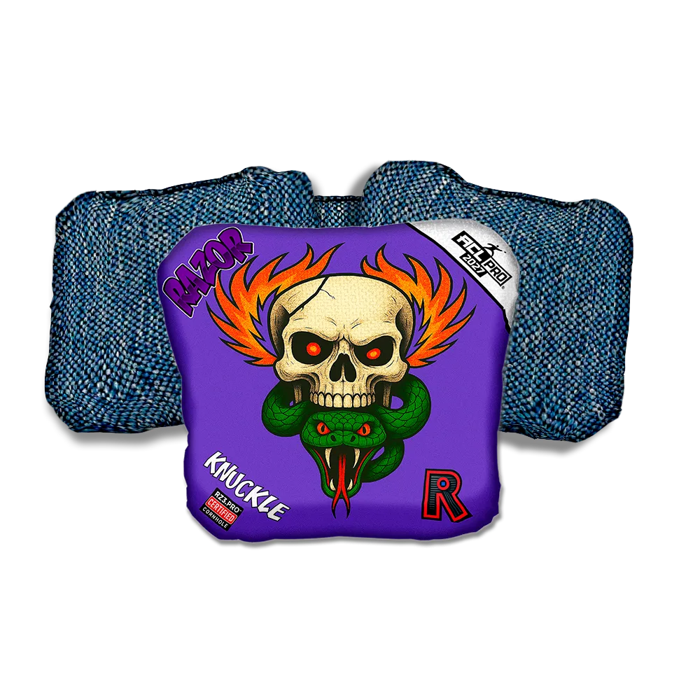 Knuckle PRO Skull Fire Blue Back Cornhole Bags