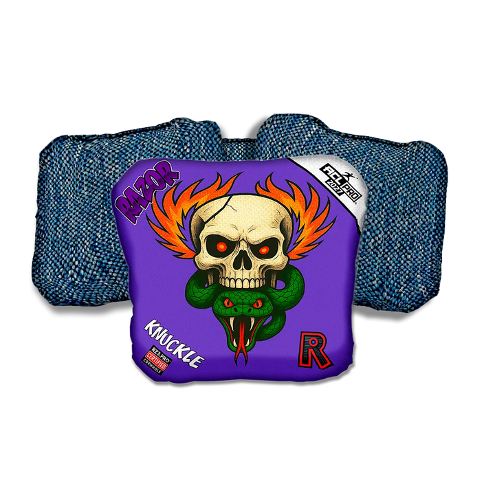 Knuckle PRO Skull Fire Blue Back Cornhole Bags
