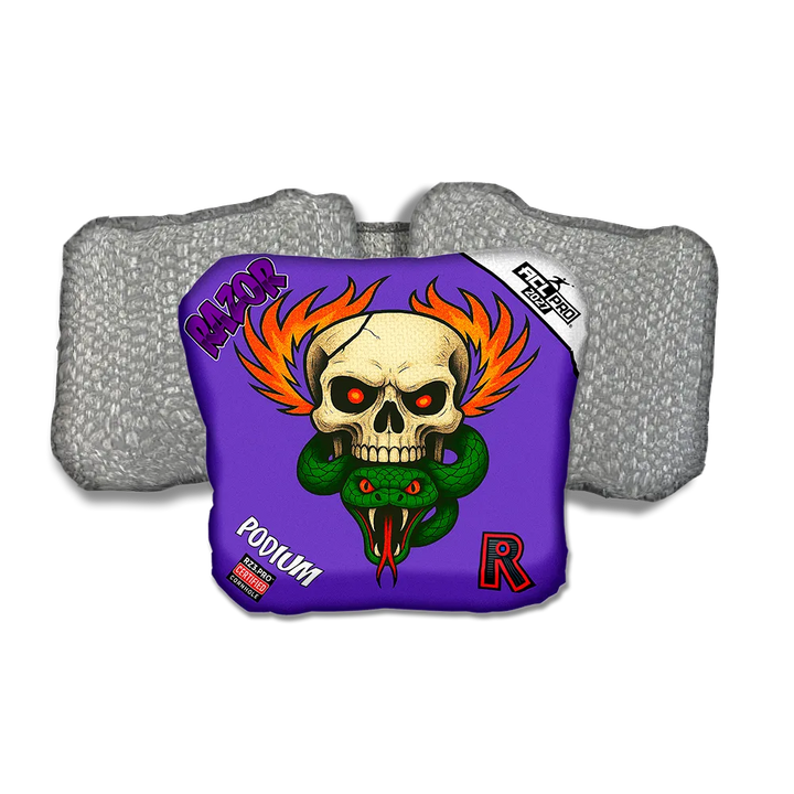 Podium PRO Skull Fire Silver Back Cornhole Bags