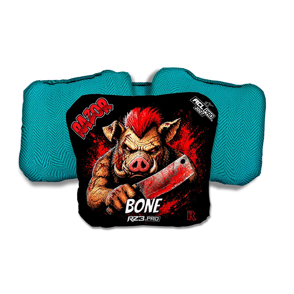 Bone PRO Slaughterhouse Teal Back Cornhole Bags