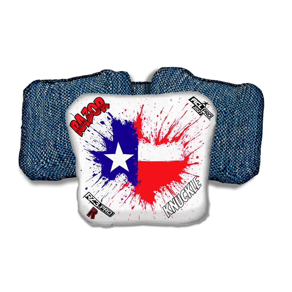 Knuckle PRO Splatter Texas Blue Back Cornhole Bags