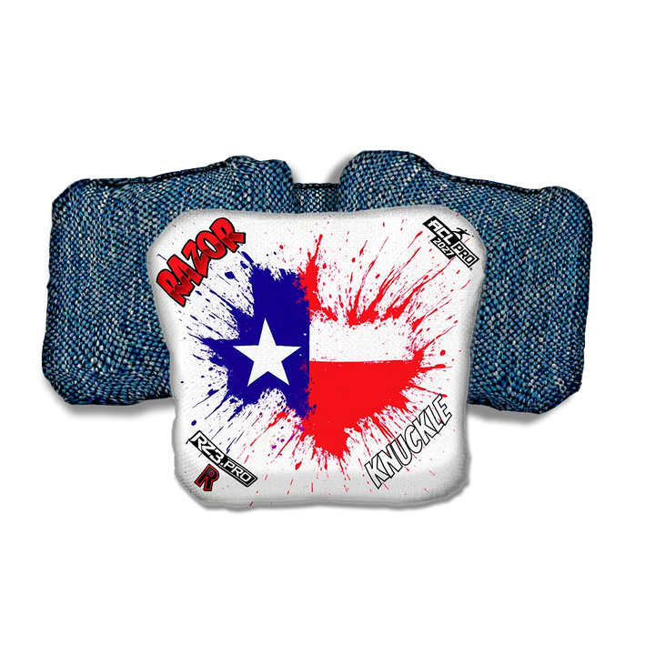 Knuckle PRO Splatter Texas Blue Back Cornhole Bags