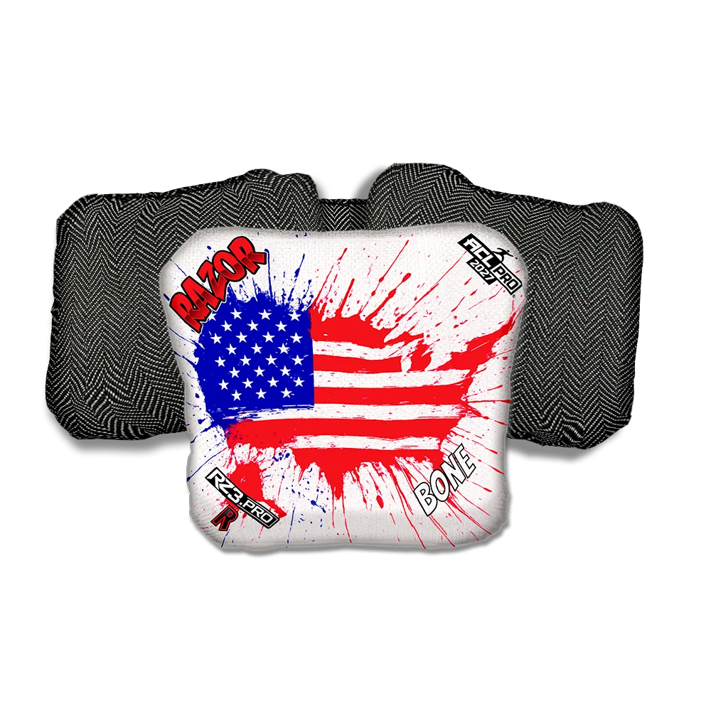 Bone PRO Splatter USA Black Back Cornhole Bags