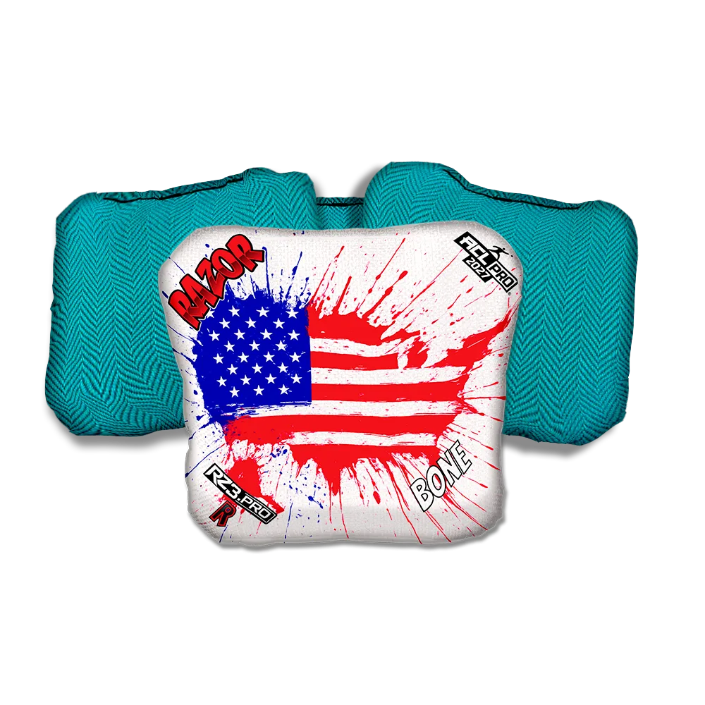 Bone PRO Splatter USA Teal Back Cornhole Bags