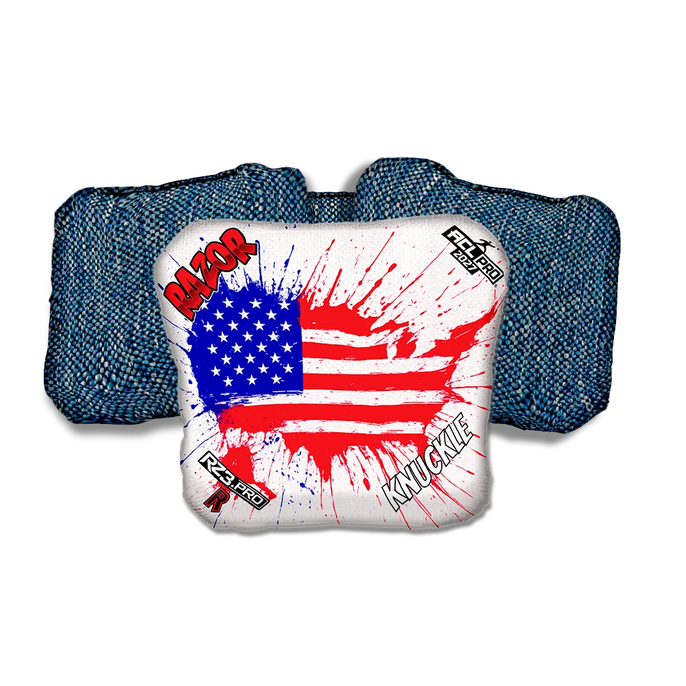 Knuckle PRO Splatter USA Blue Back Cornhole Bags