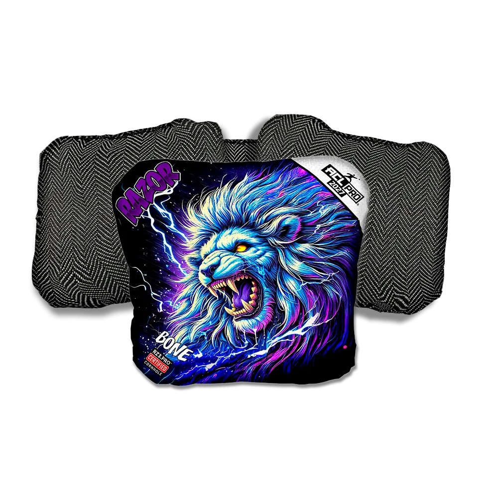 Bone PRO Thundralion Purple Series Black Back Cornhole Bags