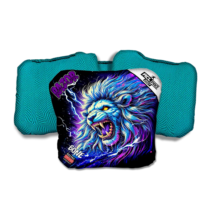 Bone PRO Thundralion Purple Series Teal Back Cornhole Bags