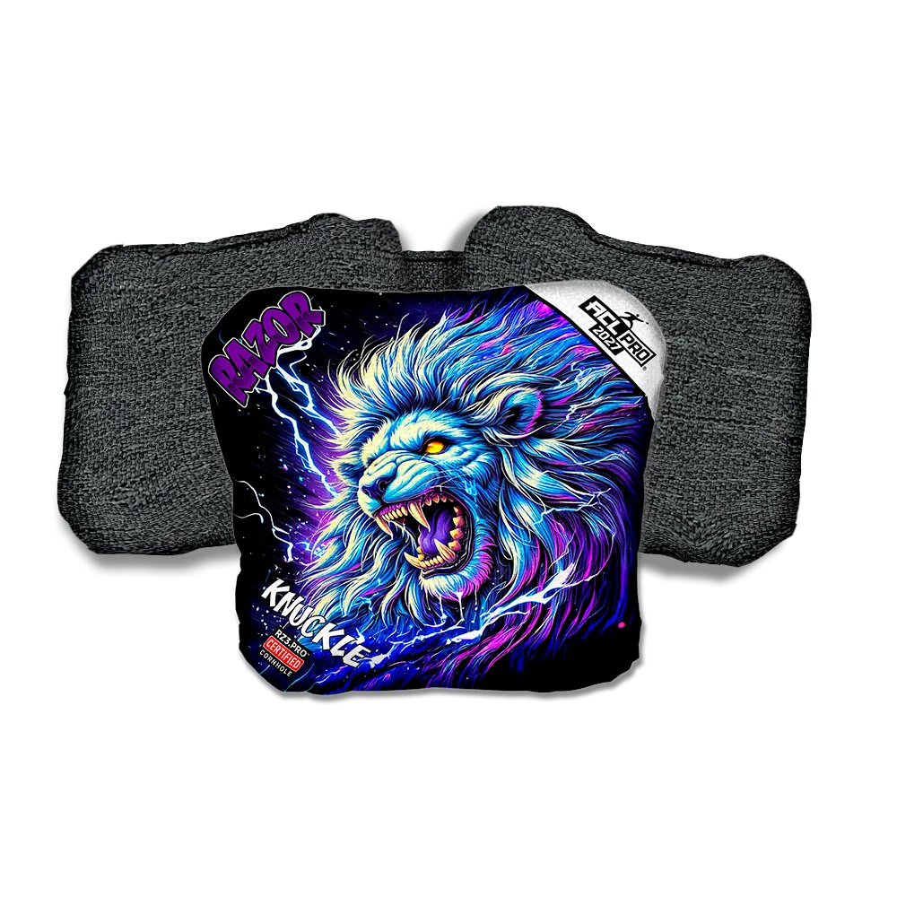 Knuckle PRO Thundralion Purple Series Black Back Cornhole Bags