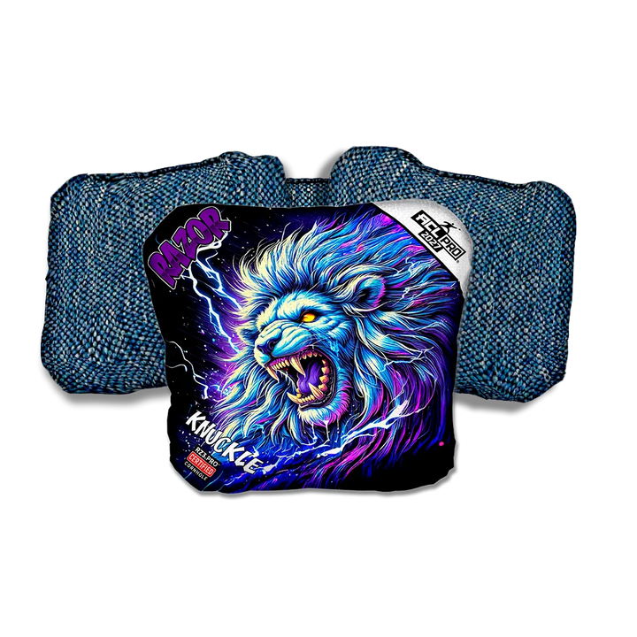 Knuckle PRO Thundralion Purple Series Blue Back Cornhole Bags