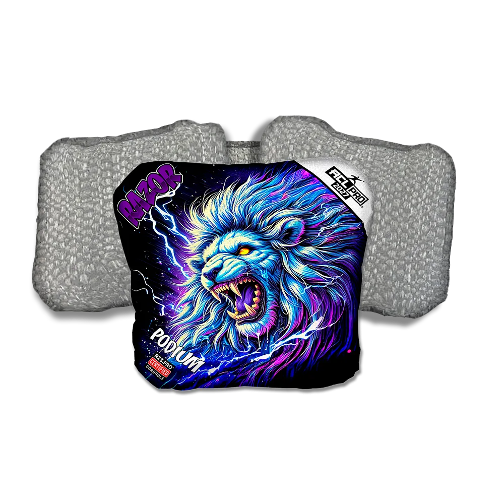 Podium PRO Thundralion Purple Series Silver Back Cornhole Bags