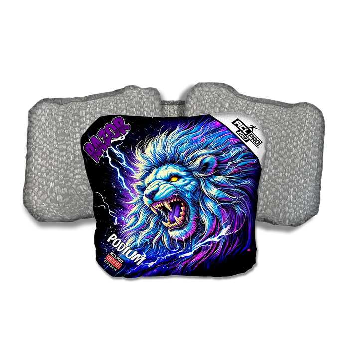 Podium PRO Thundralion Purple Series Silver Back Cornhole Bags