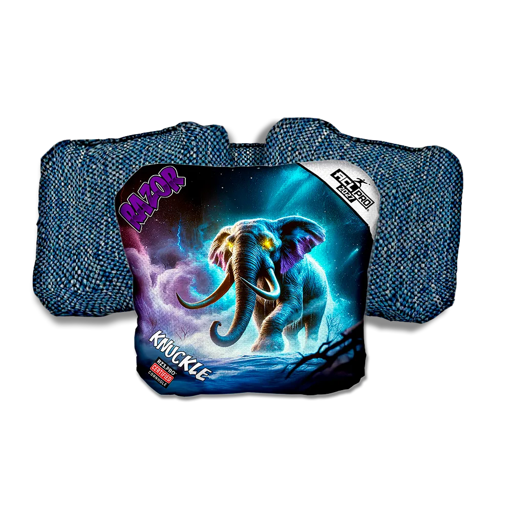 Knuckle PRO Titan Tusk Purple Series Blue Back Cornhole Bags