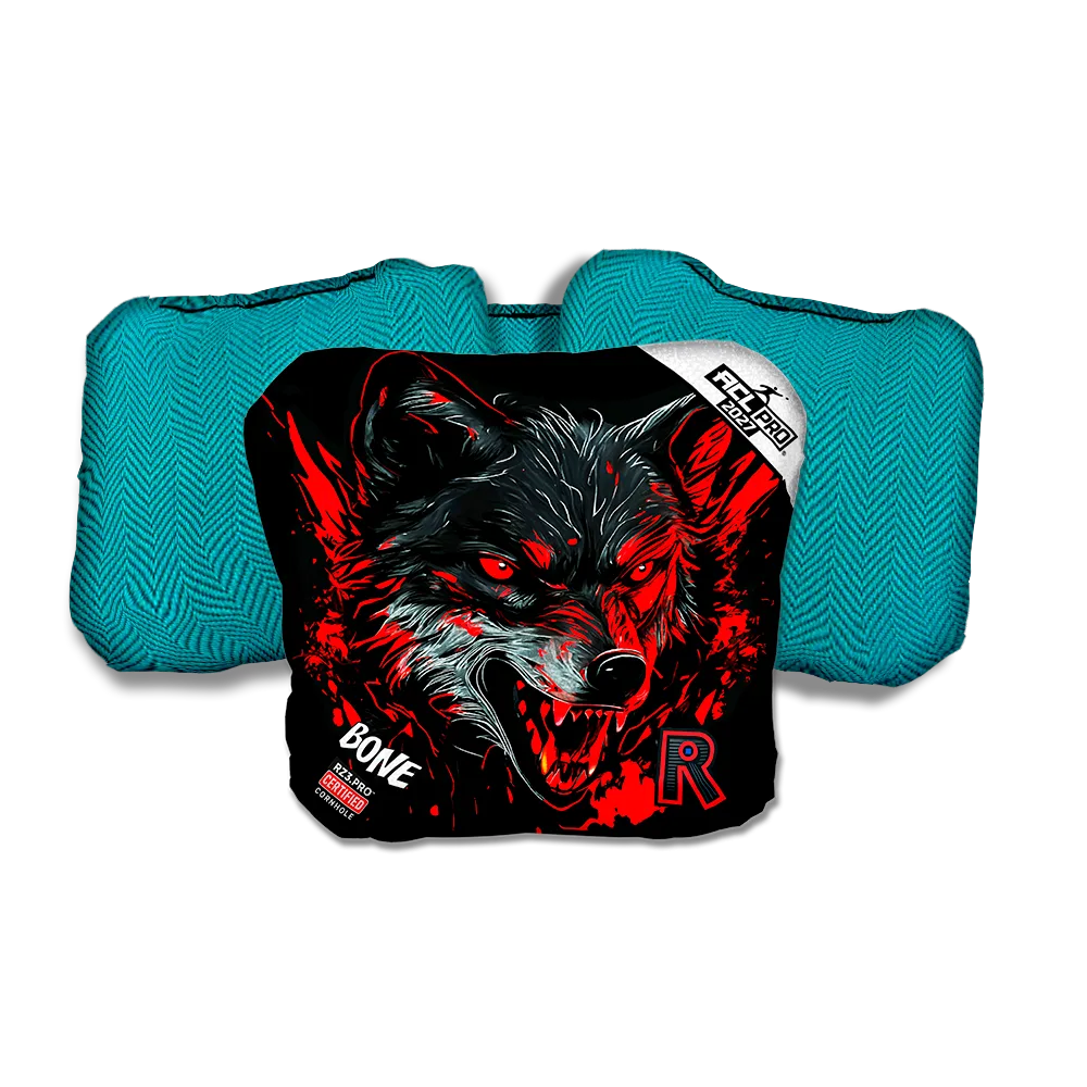 Bone PRO Wolf Black Series Teal Back Cornhole Bags