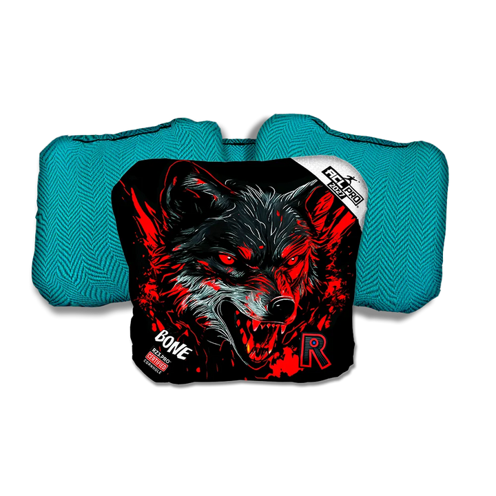 Bone PRO Wolf Black Series Teal Back Cornhole Bags