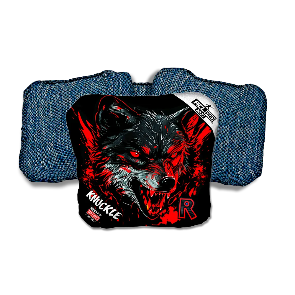 Knuckle PRO Wolf Black Series Blue Back Cornhole Bags