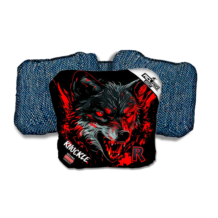 Knuckle PRO Wolf Black Series Blue Back Cornhole Bags